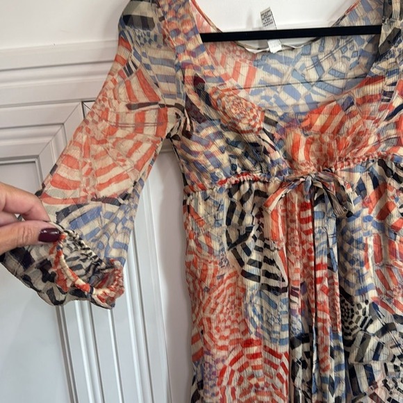 Diane Von Furstenberg Silk Dress Red Cream Blue - Picture 4 of 7